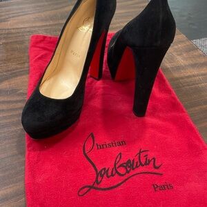 Christian Louboutin black chunky suede 6” heel